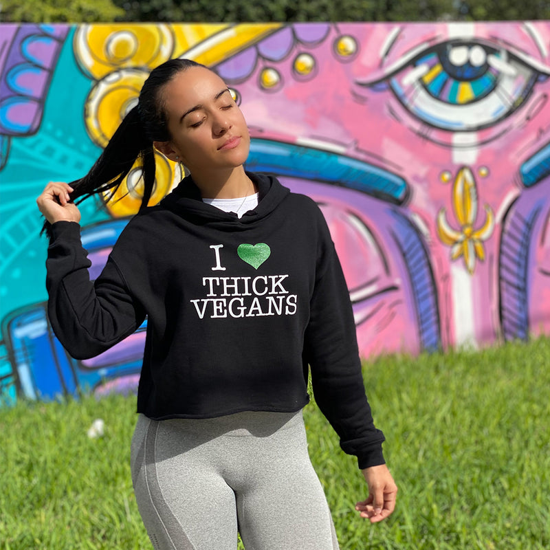 I Love Thick Vegans Crop Top Sweatshirt with White Design