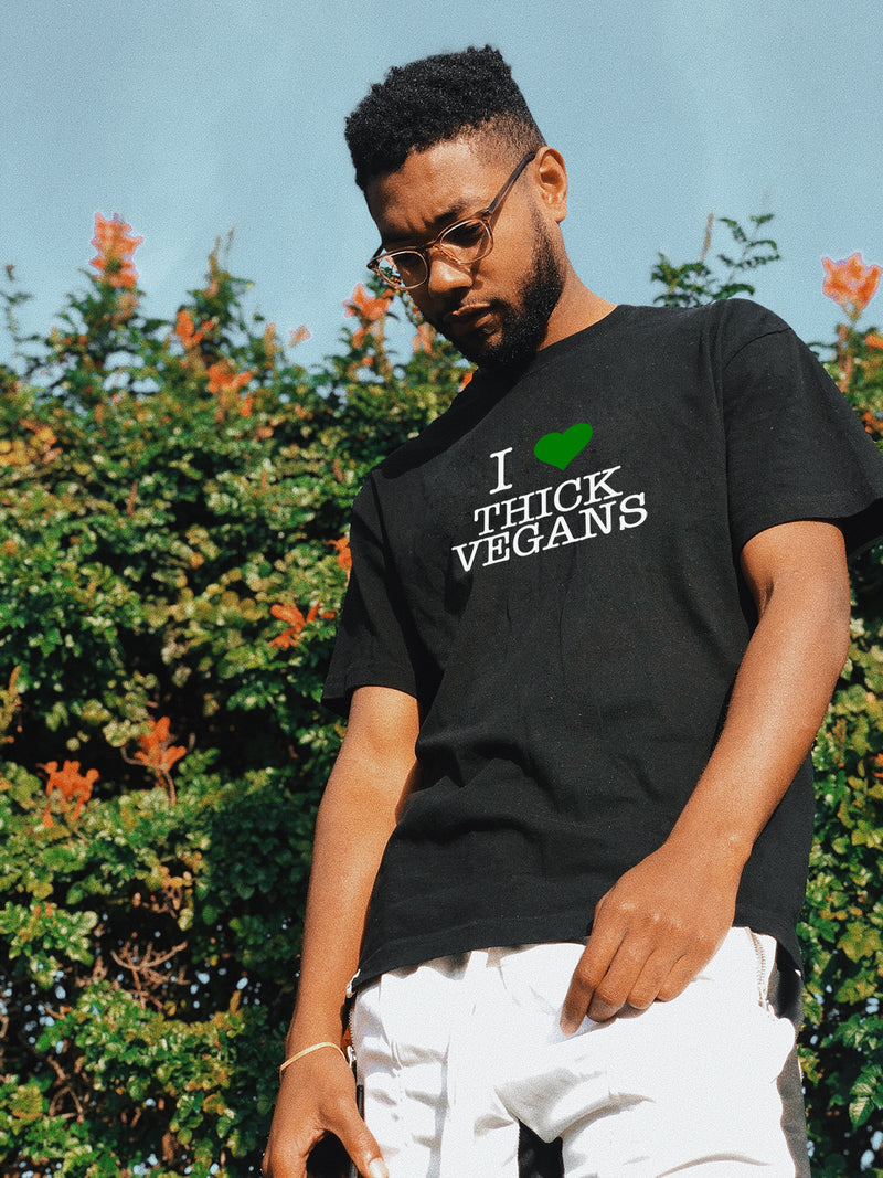 I love Thick Vegans Male Short Sleeve with White Design