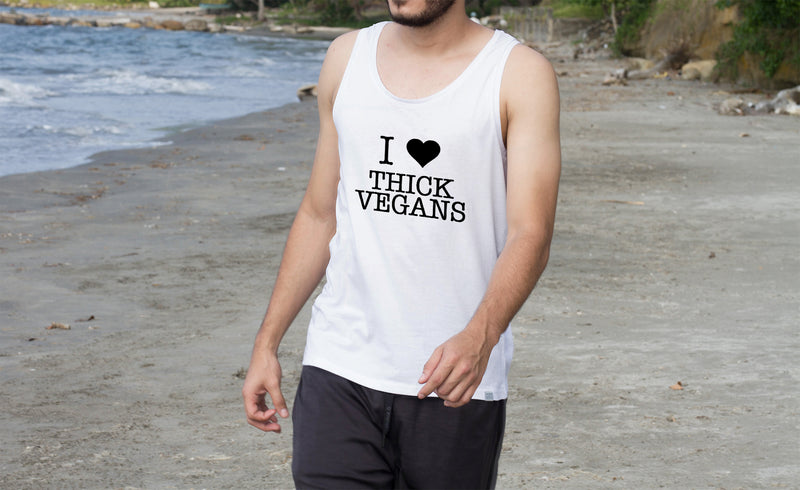 I Love Thick Vegans Unisex Tank Top with Black Design