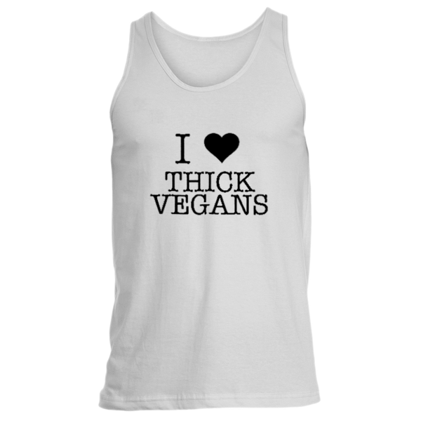 I Love Thick Vegans Unisex Tank Top with Black Design