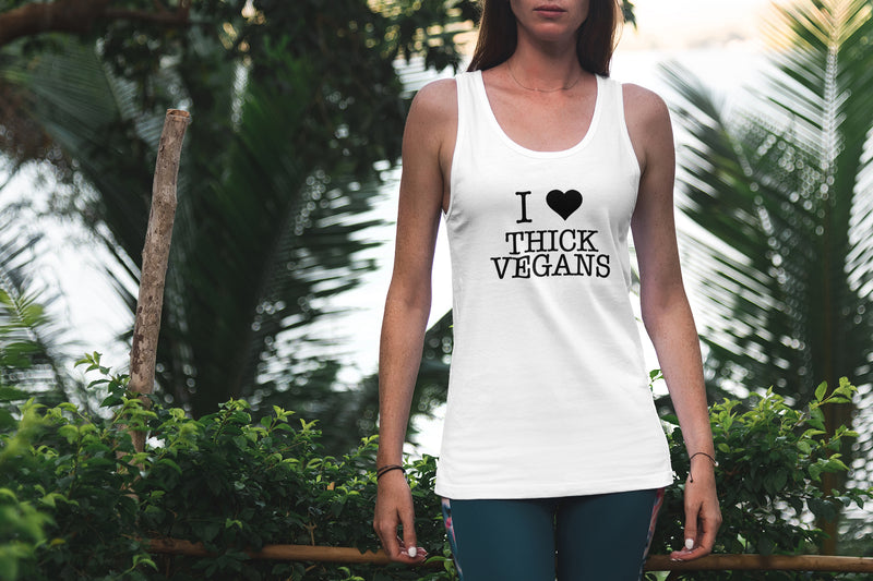 I Love Thick Vegans Unisex Tank Top with Black Design